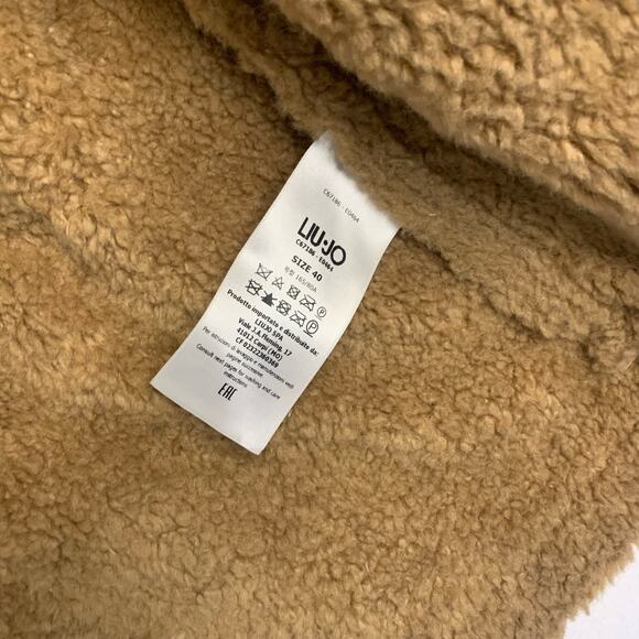 Liu Jo Coat Jacket Faux Suede Shearling Sherpa Penny Lane Moto Lined Tan - Picture 8 of 10